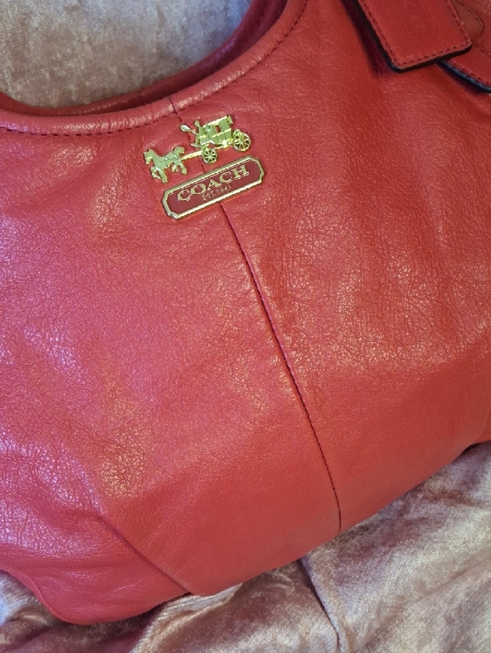 COACH MADISON ABIGAIL Light Red Leather Shoulder Bag with Gold Accents - Picture 2 of 9